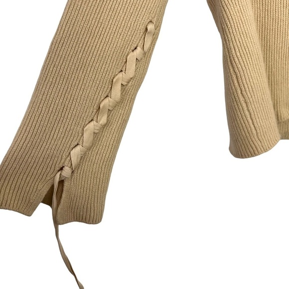 Helmut Lang Wool Cashmere Ribbed Sweater Sz Med Beige Ribbon Lace Up Long Sleeve - Picture 4 of 5